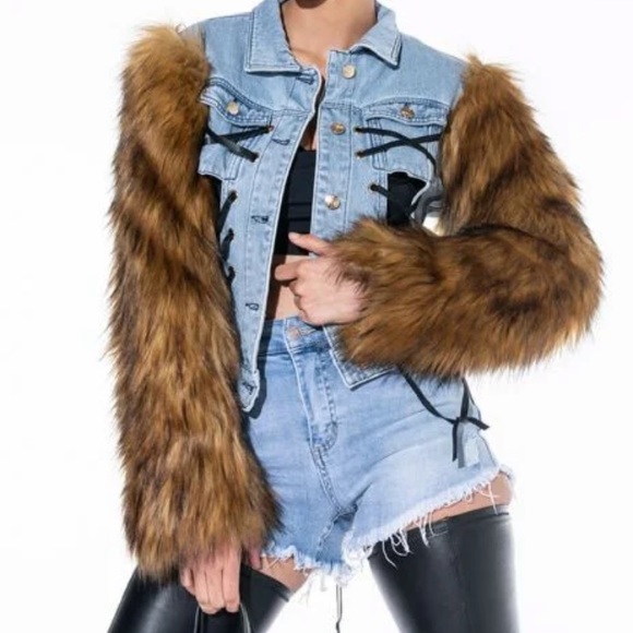 Fur denim jacket/also have in black - Picture 2 of 4